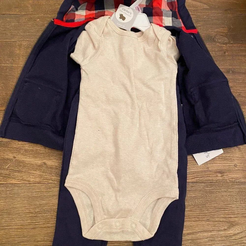 Carter's Sweatshirt Onesie Pants Three Piece 9 Months NWT Hooded Full Zip